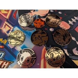 Lot of 8x Official Pokemon TCG Coins Jumbo & Small Size (No Duplicates)